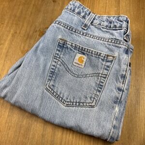 Carhartt Women's Work Jeans Size 12x30 Light Wash Blue Distressed Grunge